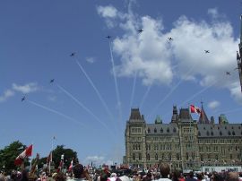 The Snowbirds Aerial Acrobatic Team performs at Canada Day celebrations in Ottawa